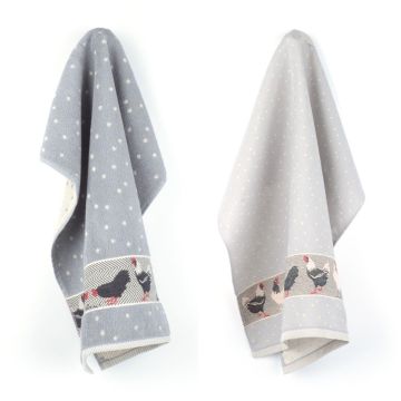Keukendoek en Theedoek Kip Grijs