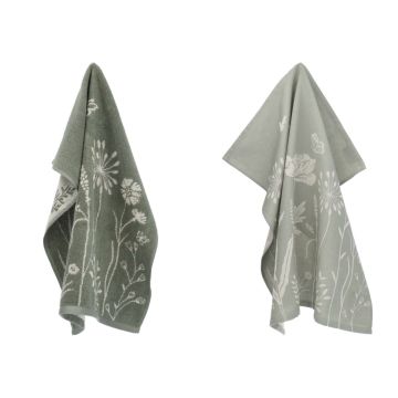 Keukendoek en Theedoek Wild Flowers Donkergroen GOTS
