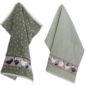 Keukendoek en Theedoek Kip Donkergroen