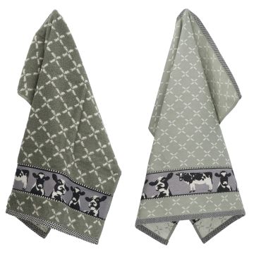 Keukendoek en Theedoek Koe Donkergroen