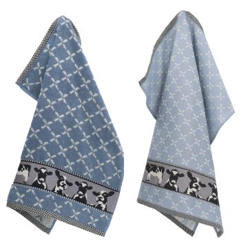 Keukendoek en Theedoek Koe Grijs Blauw
