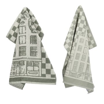 Keukendoek en Theedoek Grachtenpand Donkergroen GOTS