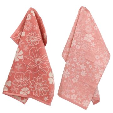 Keukendoek en Theedoek Flowerbed Roze GOTS