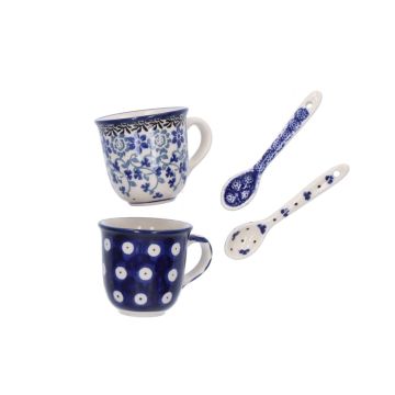 Espressokopjes met Koffielepels Cadeauset - Belle Fleur & Blue Eyes