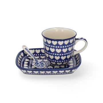 Theemok op Schotel met Theelepel cadeauset - Blue Valentine & Indigo
