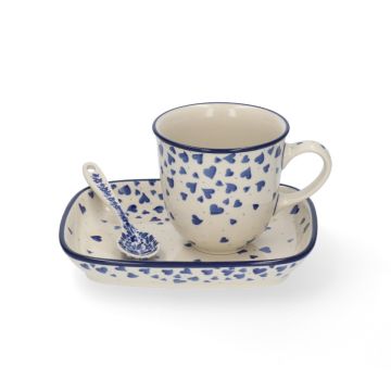Theemok op Schotel met Theelepel Cadeauset - Hearts